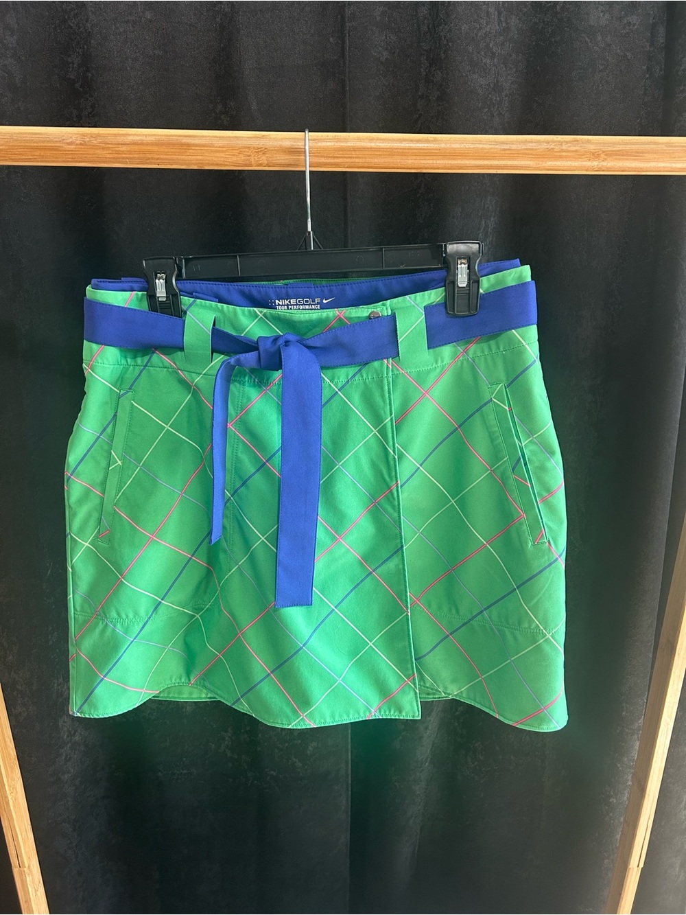 Nike Blue and Green Plaid Golf Skort with Blue Waistband